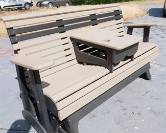 LuxCraft Poly Glider Bench w/Table & Cupholder 