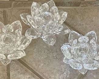 3 Cut Crystal Floral Candlestick Holders