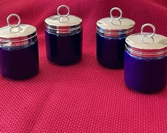 4 Cobalt Blue Coddled Egg Jars