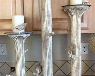 Beautiful Hand Carved Wooden Candlestick Set wBirds