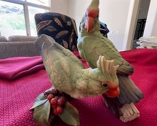 Ceramic Double Green Andrea by Sadek Cockatoo Pair Decor