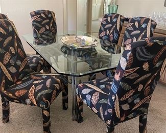 Custom Iron Glass Top Dinning Table  6 Upholstered Chairs