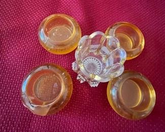 Gold Colored Glass Salt Dish Toothpick Holder