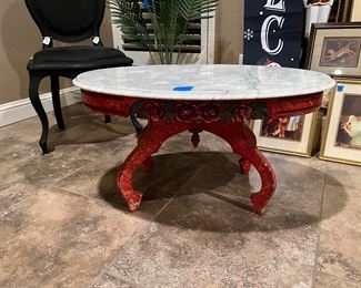 Oval marble top coffee table