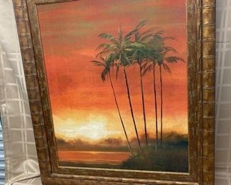 LOT 024- Unsigned paradise painting with carved fram 35in by 41in was $125***SALE $50
