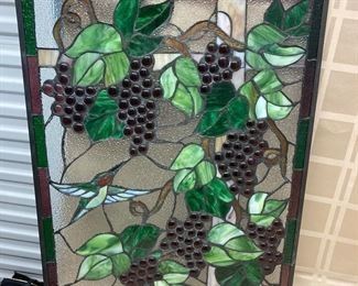 LOT 026- Decorative glass with hummingbirds and grapes 25in by 20in was $65***SALE $30