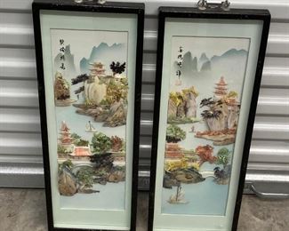 Lot#46- Pair of Asian 3-D plaques made from natural elements 23in by 9in $175 for the pair