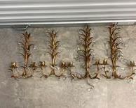 LOT#36- two pair of leaf motif candle sconces 19in and 17in tall $65 for both pair
