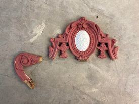 LOT#42- Damaged pink tri mirror 50in by 36in $25