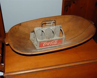 Coca Cola Carrier and old dough bowl
