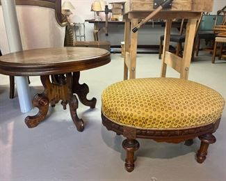 Antique side table & foot stool