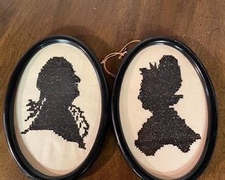 Framed cross stitch silhouettes