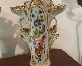 Pair of 19th century Vieux Paris Victorian vases hand painted porcelain 