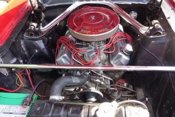 CLOSE UP VIEW OF REPLACED UPDATED MOTOR WITH ONLY 5000 MILES  ON VINTAGE 1966 MUSTANG IN EXCELLENT CONDITION AND STARTS SECOND PHASE ON JUNE 22 THRU JUNE 25, 2023. 