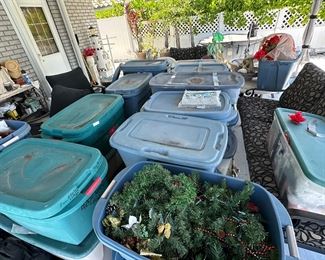 All bins full of Christmas decorations 