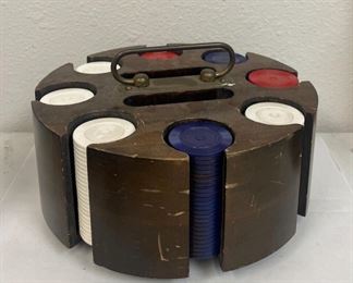 RC6238 Vintage Wood Poker Rotating Caddy with 8 Racks and 2 Card Holder https://www.ebay.com/str/agesagoestatesales