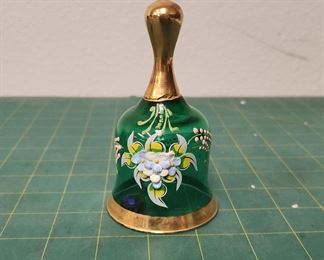 RC9122 Bohemian Green Hand Painted Glass Bell w Flowers Gold Handle Made Italy https://www.ebay.com/str/agesagoestatesales