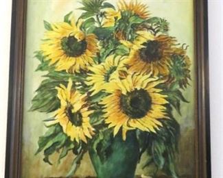 Vintage Original Sunflower Still Life Oil on Board Painting, Artist Signed Knittel 