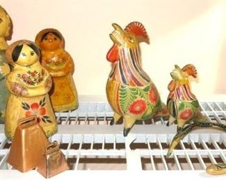 Vintage Mexico Gemma Taccogna Dolls, Terracotta Roosters, Russian Nesting Doll