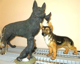 Large Resin & Vintage Goebel German Shepherd Statues