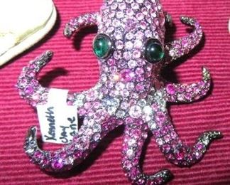 Large Kenneth Jay Lane KJL Pink n Rose Rhinestone Octopus Brooch Pin