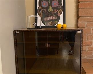 smokey glass and maple mod cabinet awesome potential fo electronics or your new hipster bar