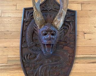 large carved Chinese dragon crest 