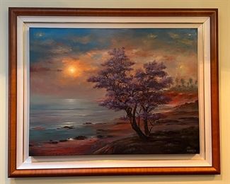 “Sunset Mist” by George Aldrete. Original oil with Certificate of Authenticity. Floating frame.  Frame is 50" by 40". Painting is 40" wide by 30" high.