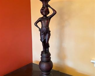 Antique red mahogany carved woman figurine plant stand/ashtray. Upon close examination, she even has teeth.