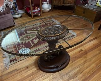 Cornucopia Wood Carved Brass Trim Table
