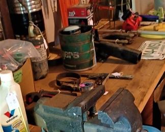 Tool bench with a vise in the second barn