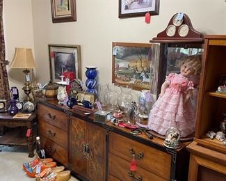 Basset Hollywood Regency Asian dresser, doll, glass case