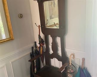 Oak hall seat/umbrella stand