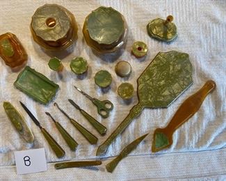 Green celluloid dresser set