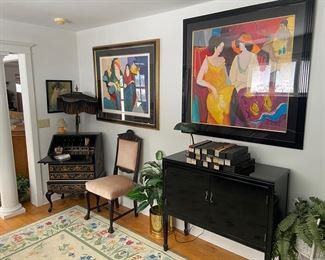 Itzchak Targay art, desk, Eastlake chair, piano rolls