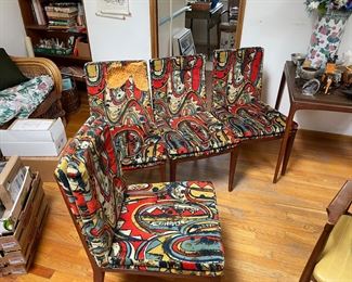 MCM chairs, 4 of them, one has significant damage to fabric on back