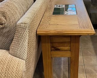 Knotty Pine Sofa Table w Tile Inlay