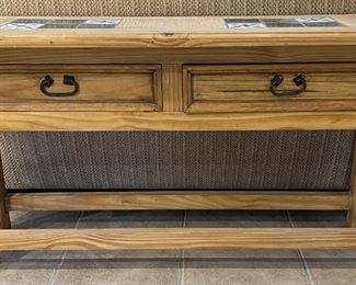 Knotty Pine Sofa Table w Tile Inlay