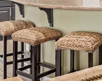 Rattan Bar Stools Set/3