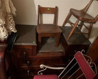 Victorian commode + kid's chairs