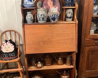 Bennington pitcher & salt glaze items, plus old copper