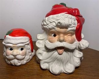 Two Santa Cookie Jars (small chip on lids)
