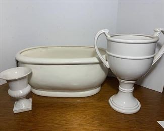 Three White Ceramic Decorative Pieces
