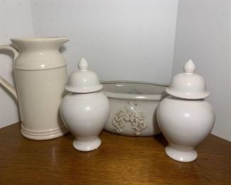 Four White Ceramic Decorative Pieces