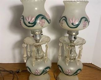 Pair of Frosted Glass Boudoir Lamps (plastic prisms)