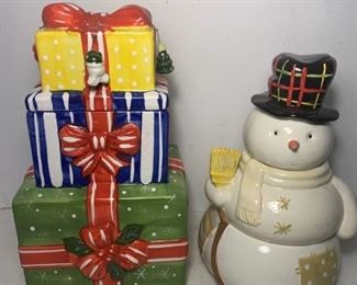 Two Christmas Cookie Jars - Frosty and Presents