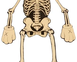 2
KAWS X OriginalFake
"Yellow Companion Skeleton," 2007
Screenprint in colors on cardboard with metal fasteners, all together in the original white and yellow envelope
From the edition of unknown size
Unsigned
Skeleton: 39.5" H x 38" W (irreg.)
Estimate: $1,000 - $1,500