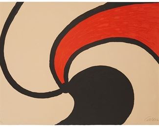 24
Alexander Calder
1898-1976
"Spiral Nebula," Circa 1970
Lithograph in colors on wove paper
Edition: 94/100
Signed and numbered in pencil at the lower right and left, respectively: Calder
Image/Sheet: 29.5" H x 43.25" W
Estimate: $1,000 - $2,000