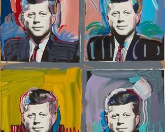 27
Peter Max
b.1937
"JFK - Four Portraits," 1989
Screenprint in colors on paper
Edition: 62/495
Signed and numbered in the lower margin: Max
Image/Sheet: 40" H x 32" W
Estimate: $1,000 - $1,500