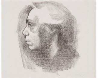 48
Kathe Kollwitz
1867-1945
"Selbsbildnis (Self-Portrait)," 1919
Lithograph on Japon paper
From the edition of unknown size
Signed and dated in pencil lower margin, at right: Kathe Kollwitz; numbered in pencil in the lower edge, at center: 2878
Image: 13.375" H x 11.125" W; Sheet: 24.25" H x 17.25" W
Estimate: $1,500 - $2,500